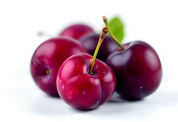 plum; isolated; plums; white; background; fruit; food; ripe; red; fresh; organic; purple; sweet; raw; juicy; healthy; object; vegetarian; whole; closeup; cut; dessert; path; clipping; blue;