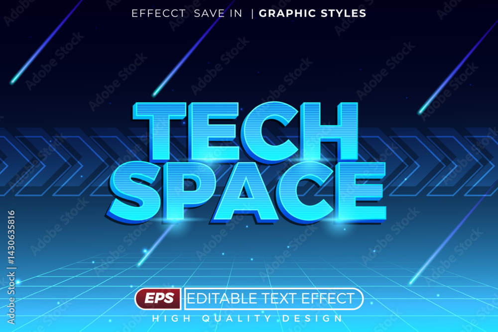 Poster tech space editable text effect – futuristic blue neon style with digital background