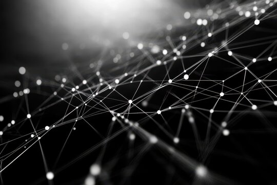 Black And White Tech. Abstract Tech Network Connecting with Business Graph Overlay