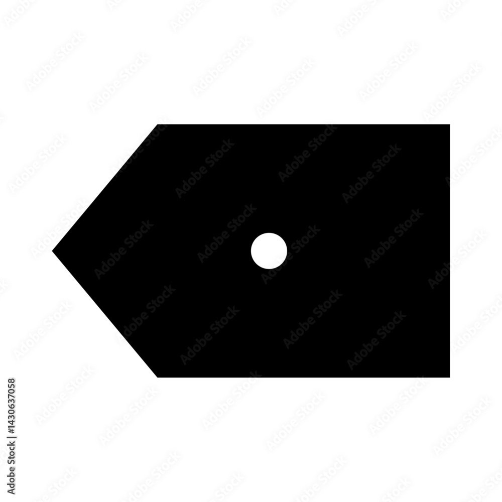 Poster black rectangular shape with a pointed end and a white circle in the center on a white background vi