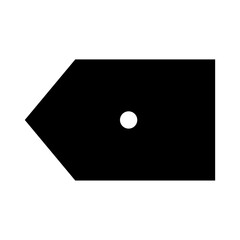 Black rectangular shape with a pointed end and a white circle in the center on a white background view
