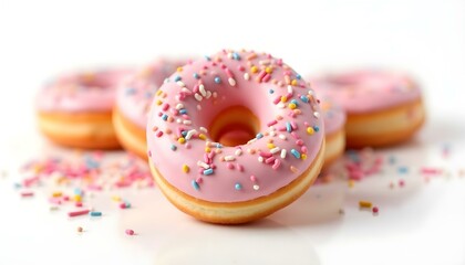 donut; isolated; donuts; white; background; doughnut; sugar; sprinkles; top; bakery; food; pink; sweet; cake; pastry; dessert; breakfast; icing; glazed; snack; tasty; delicious; frosting; colorful;