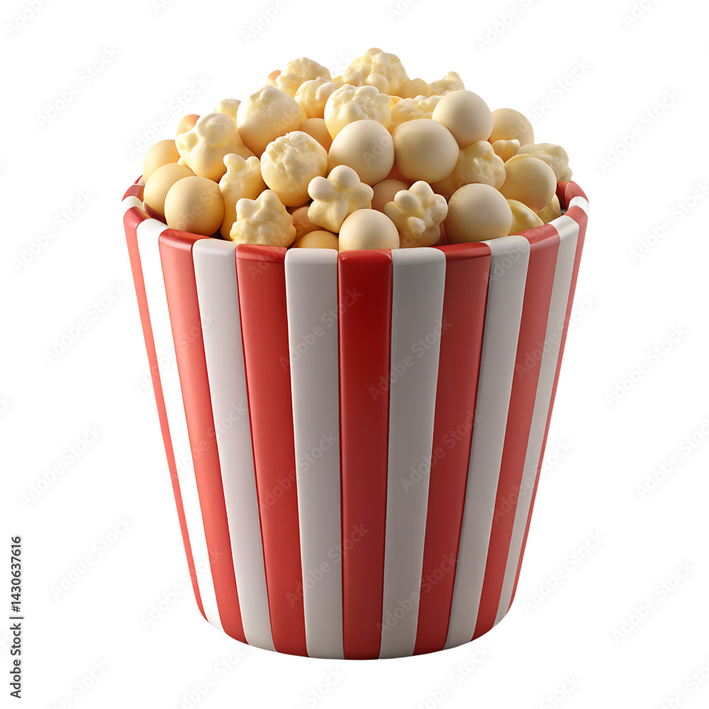 Poster 3d rendering of popcorn in striped container