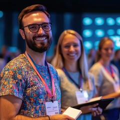 Team of church staff members engaged in activities showcasing support and connection at a contemporary worship event