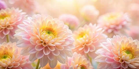 Obraz premium Pastel pink and yellow flowers in a soft focus, with delicate petals and gentle curves, pastel colors