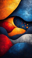 Obraz premium Vibrant Curved Shapes Abstract Art Orange Red Blue Gray, and Yellow