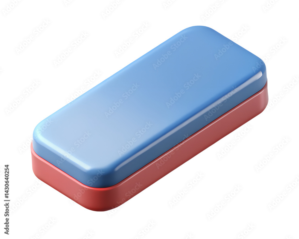 Poster rectangular 3d object with blue top and red base on black background