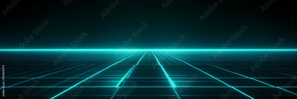 Aufkleber futuristic grid with neon lines creating a digital horizon effect at the forefront