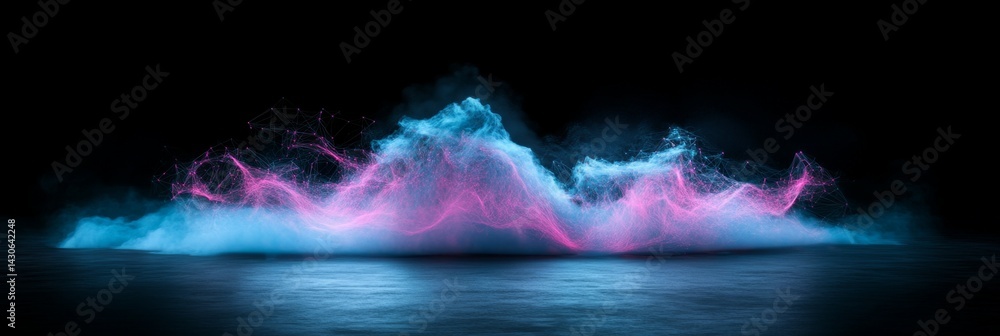 Poster glowing waveform with pink energy lines in motion against a dark background