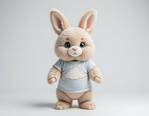 A cute digital rendering of a cartoon rabbit with rosy cheeks and a light blue shirt with a cloud.