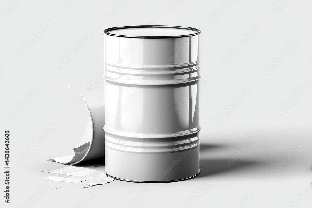Poster glossy barrel mockup with clean label and shadows on a minimalist background for product presentatio