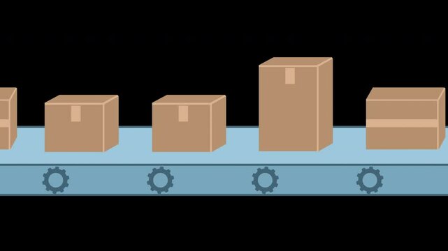 cardboard boxes parcels conveyor automatic line factory production 2d animation