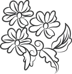 Elegant Black and White Floral Design with Leaves