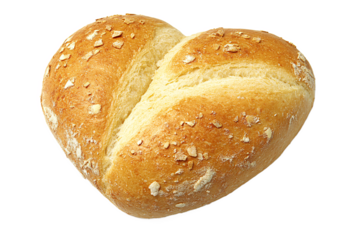 A golden heart shaped bread roll perfect for Valentine s Day baked with a crispy crust and visible grain on transparent background