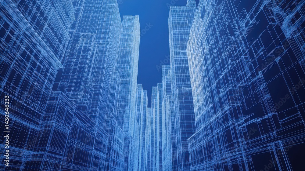 Poster perspective 3d render of building wireframe. vector wireframe city background of building.