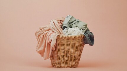 Laundry basket filled with colorful clothes