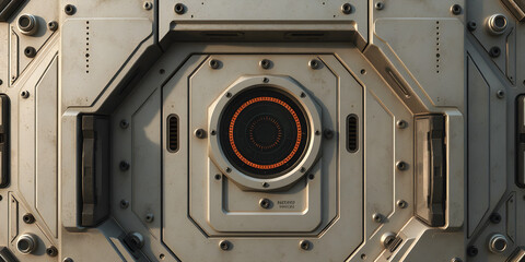 Futuristic machine or Sci-fi style futuristic facility external panel surface background. Exterior of scifi device.