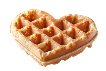 A golden heart shaped waffle a sweet treat perfect for Valentine s Day or a romantic breakfast shot on transparent background