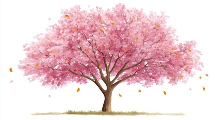 Naklejka premium Beautiful Pink Blossom Tree with Falling Petals in Spring Landscape