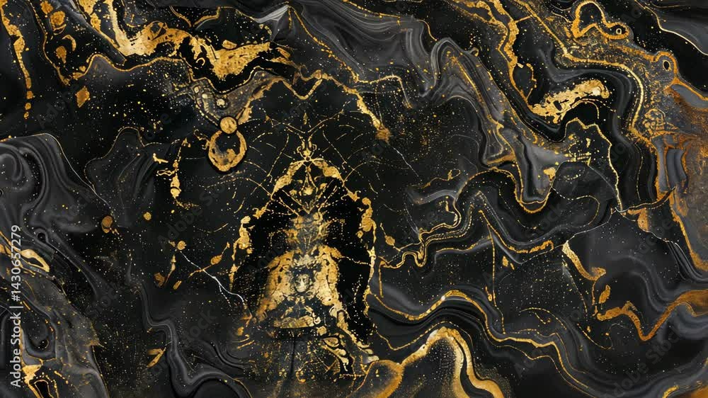 Aufkleber an abstract design features swirling black and gold patterns, showcasing a stunning visual texture t