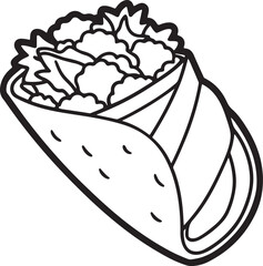 Tasty Tortilla wraps line art, black outline, vector and illustration, coloring book page line art drawing