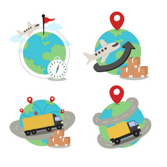 Set of global shipping illustrations. Trade. Shipping. Isolated background Vector.
