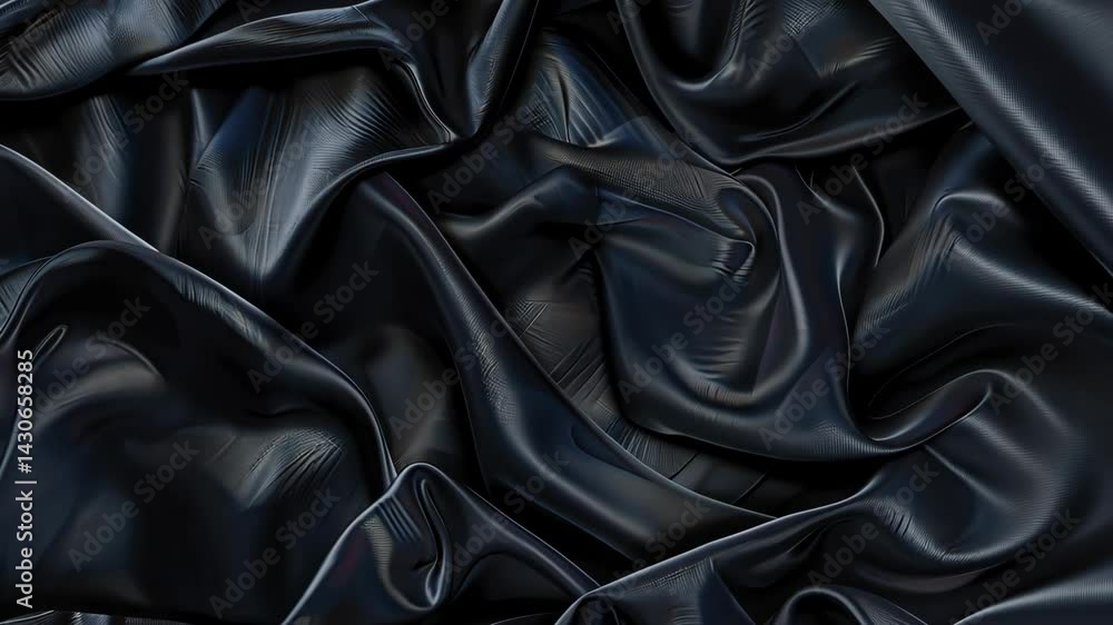 Poster soft black fabric displays beautiful draping folds and smooth texture, capturing the light and addin