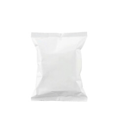 Empty white snack packaging mockup isolated on transparent background