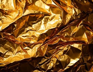 Elegant Crinkled Gold Foil Close-Up with Soft Light and Metallic Reflections in Ultra-HD