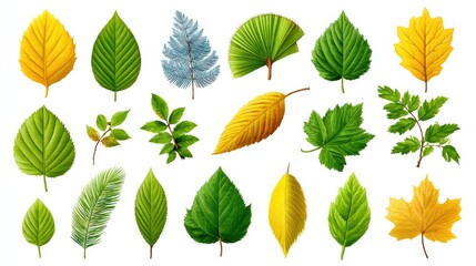 Collection of Various Leaves in Different Shapes and Colors
