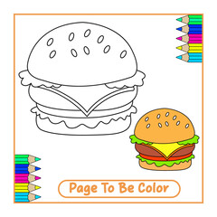 Adorable Burger Vector Coloring Page