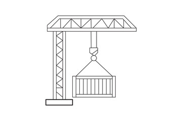 Naklejka premium Minimalist line drawing of a construction crane hoisting a shipping container, representing industrial lifting and architectural tools
