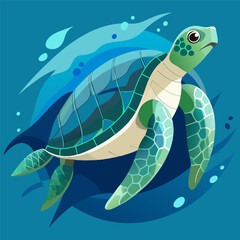 Naklejka premium Colorful Sea Turtle Swimming Underwater – Vector Ocean Animal Illustration