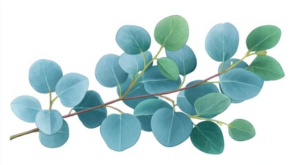 Fototapeta premium Elegant Eucalyptus Branch with Blue-Green Leaves Isolated on White
