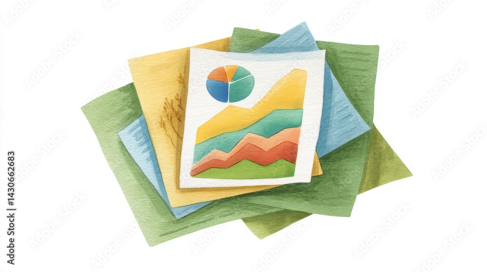 Poster colorful layers of papers with charts and graphs for analysis