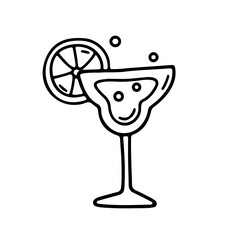 Cocktail in stemmed glass with lime garnish. Minimal doodle vector with fine outline. Great for classy event branding or cocktail party designs