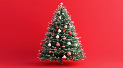 Obraz premium Festive Christmas tree adorned with ornaments