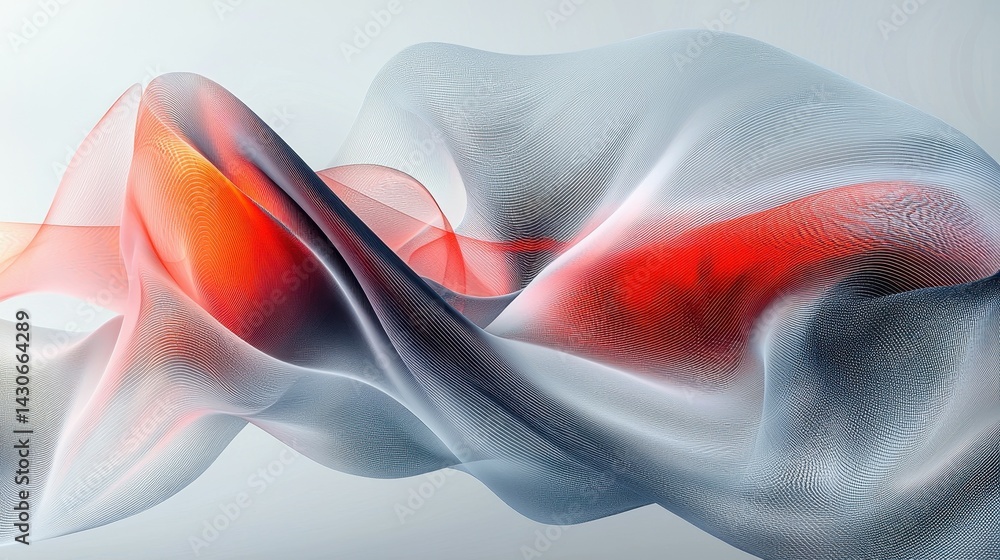 Poster abstract flowing waves with red and gray tones creating a dynamic visual effect.