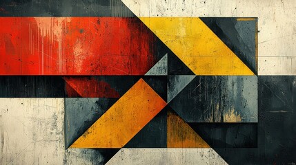 Abstract geometric artwork featuring bold colors and sharp angles.
