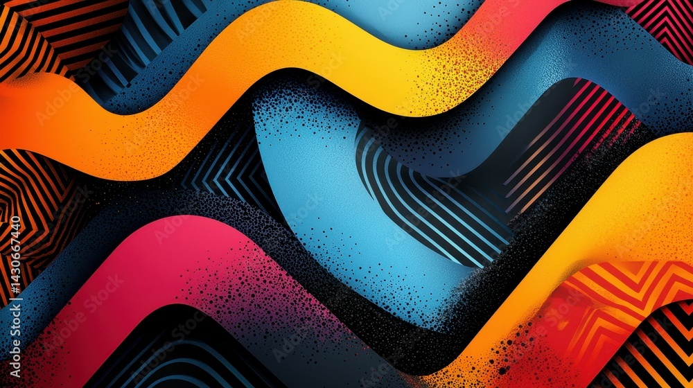 Poster vibrant abstract patterns in bold colors creating a dynamic visual flow.