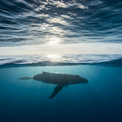 Fototapeta premium Stunning Humpback Whale Underwater Silhouette Photo