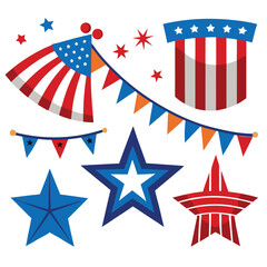 Obraz premium American patriotic streamers set isolated shilhotee vector on white background