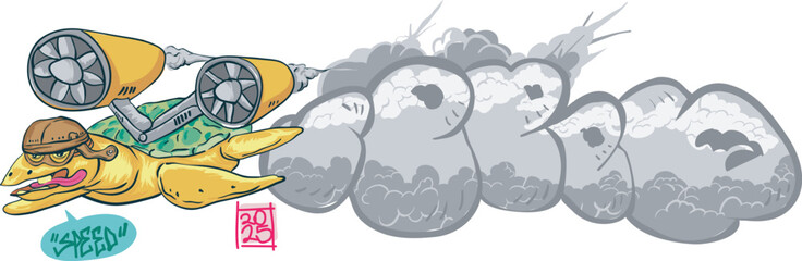 Vector illustration graffiti with word "Speed" and turtle turbo on it.