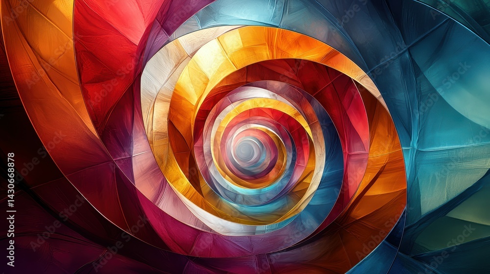 Poster abstract spiral design with vibrant colors, creating a mesmerizing visual effect.