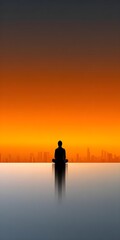 Obraz premium Serene meditation at sunset overlooking a city skyline