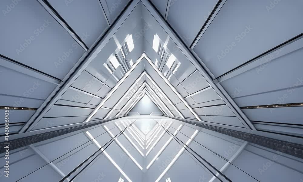 Poster a futuristic, angular white interior with sharp angles and reflective surfaces, showcasing the geome