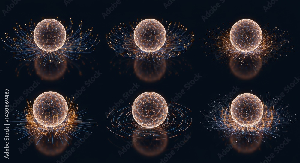 Poster abstract glowing sphere animation sequence digital art network connection energy flow