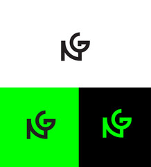 Modern NG Logo Design Black, Green, White Backgrounds