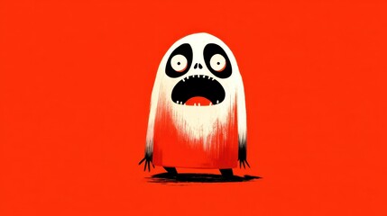 Obraz premium A character stands in a striking pose, mouth wide open in a shout, with large, expressive eyes. The background is a vivid red, enhancing the character's dramatic expression and impact