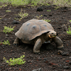 Galapagos Tortoise Giant Tortoise in Volcanic Soil